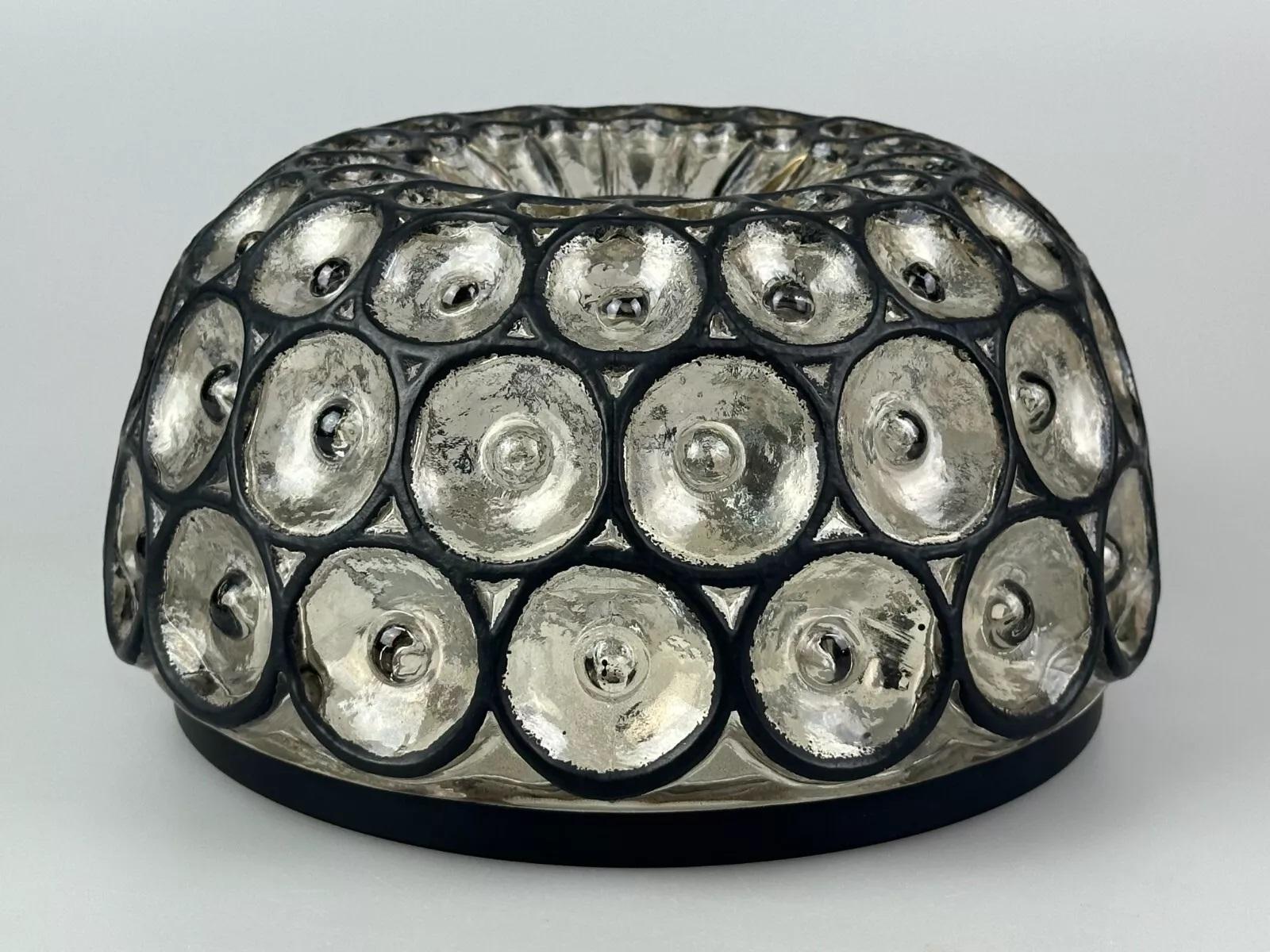 Metal 60s 70s ceiling lamp Glashütte Limburg Germany Plafoniere glass & metal For Sale