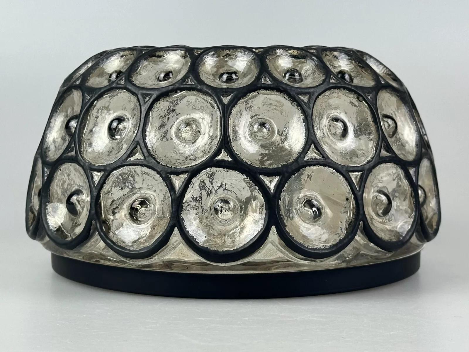 60s 70s ceiling lamp Glashütte Limburg Germany Plafoniere glass & metal For Sale 1
