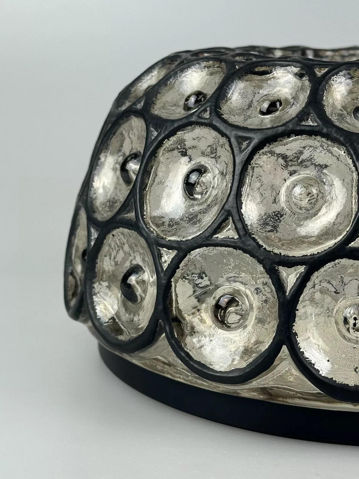 60s 70s ceiling lamp Glashütte Limburg Germany Plafoniere glass & metal For Sale 2