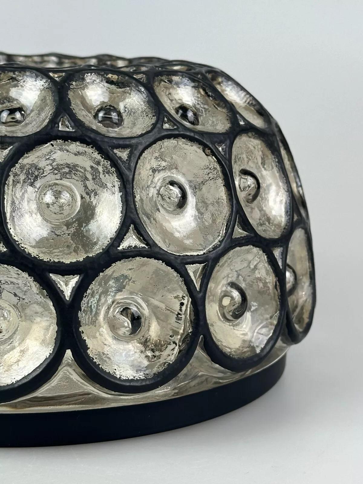 60s 70s ceiling lamp Glashütte Limburg Germany Plafoniere glass & metal For Sale 3