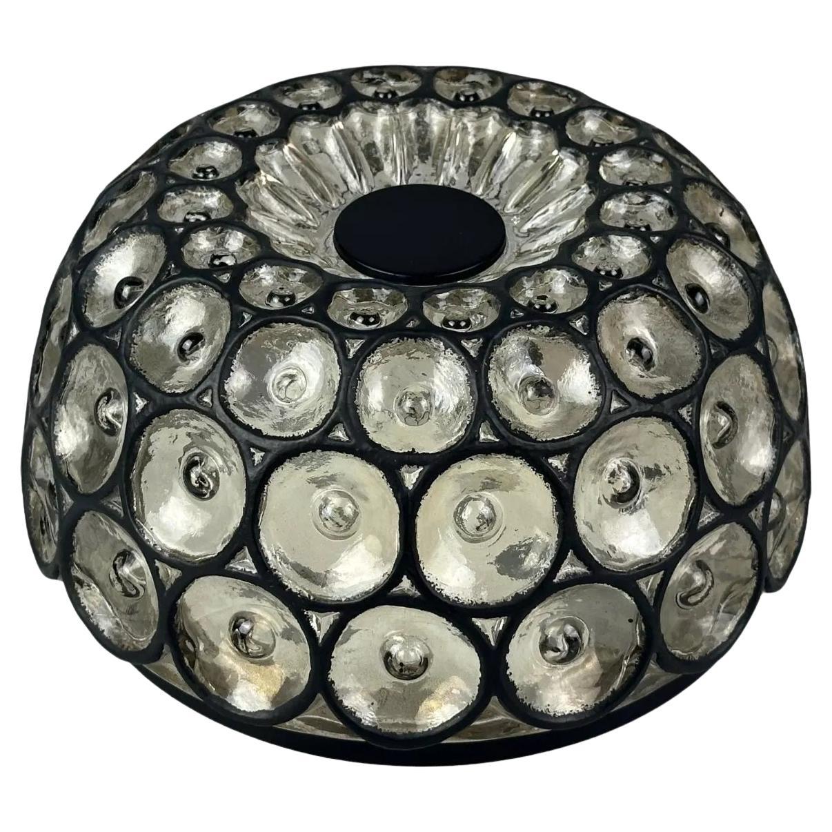 Lampada da soffitto anni '60-'70 Glashütte Limburg Germania Plafoniere in vetro e metallo