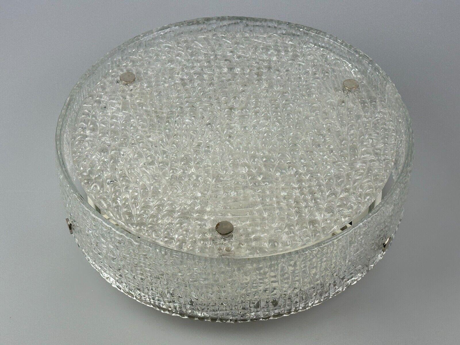 60s 70s ceiling lamp Plafoniere Flush Mount Ice Glass by Kaiser Leuchten For Sale 3