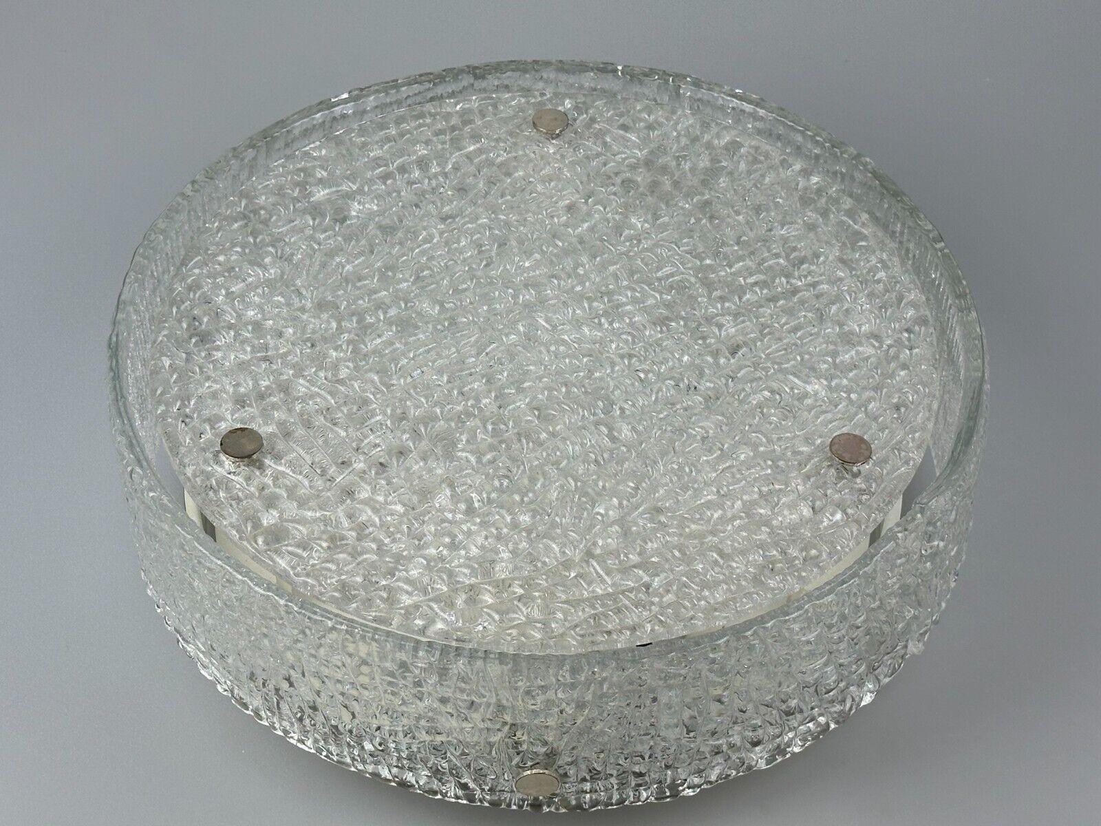 60s 70s ceiling lamp Plafoniere Flush Mount Ice Glass by Kaiser Leuchten For Sale 4
