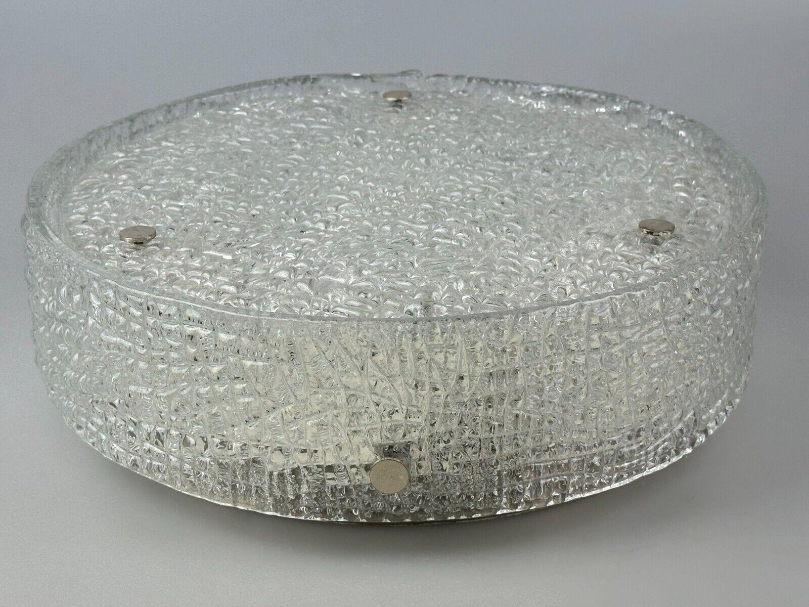 German 60s 70s ceiling lamp Plafoniere Flush Mount Ice Glass by Kaiser Leuchten For Sale