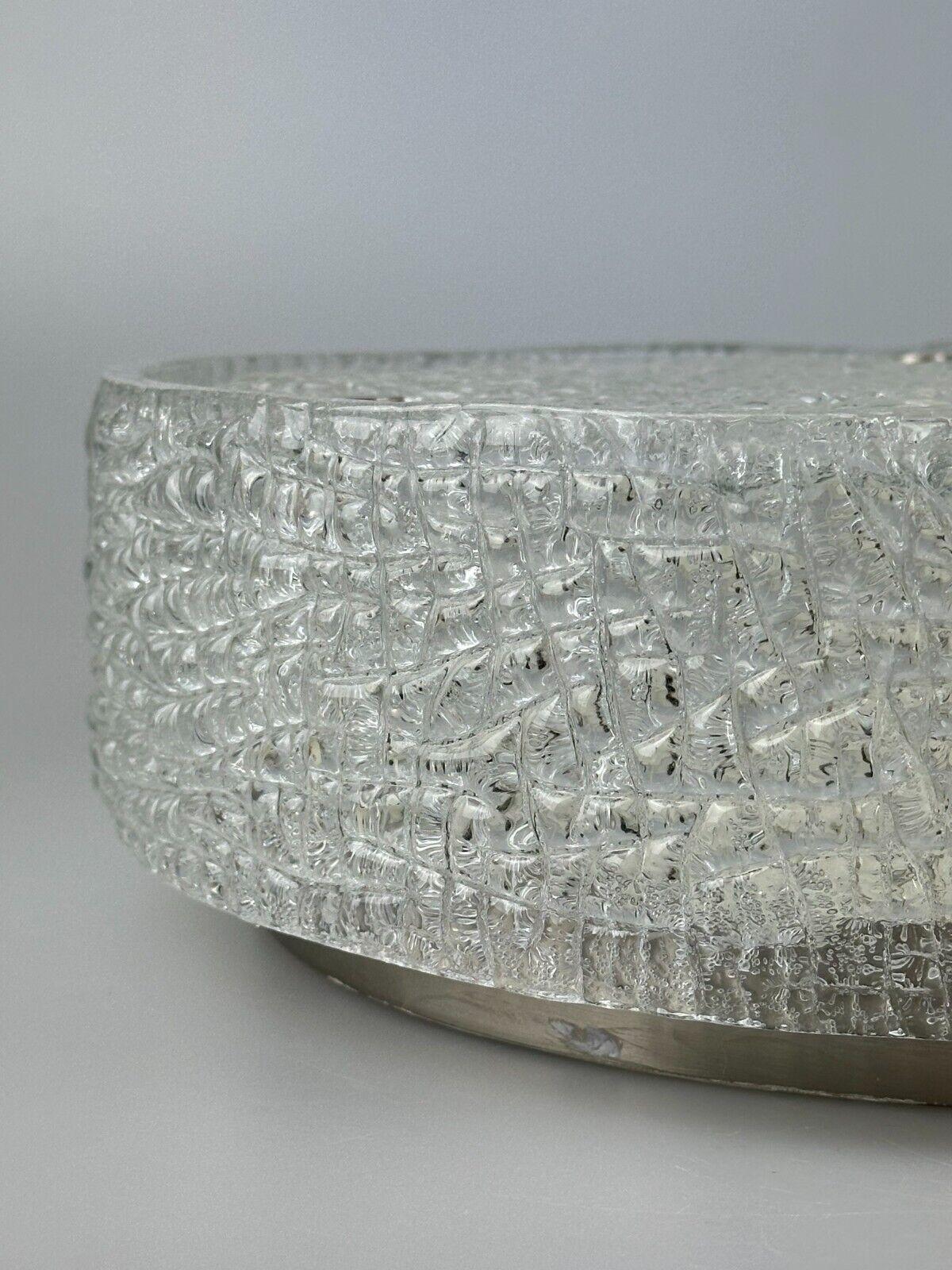 Late 20th Century 60s 70s ceiling lamp Plafoniere Flush Mount Ice Glass by Kaiser Leuchten For Sale