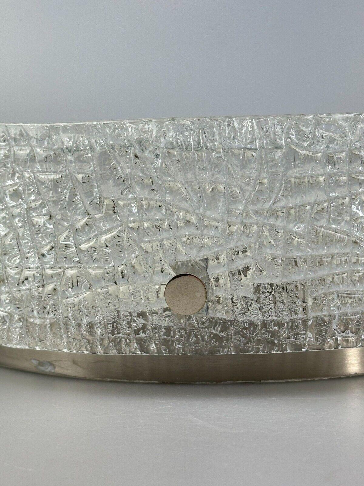 Metal 60s 70s ceiling lamp Plafoniere Flush Mount Ice Glass by Kaiser Leuchten For Sale