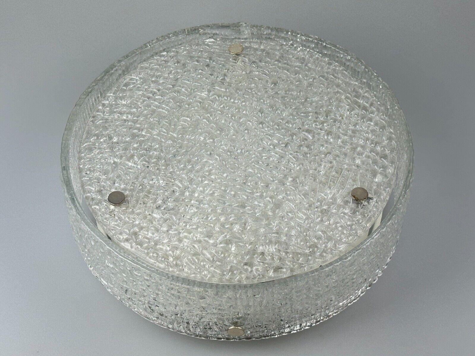 60s 70s ceiling lamp Plafoniere Flush Mount Ice Glass by Kaiser Leuchten For Sale 2