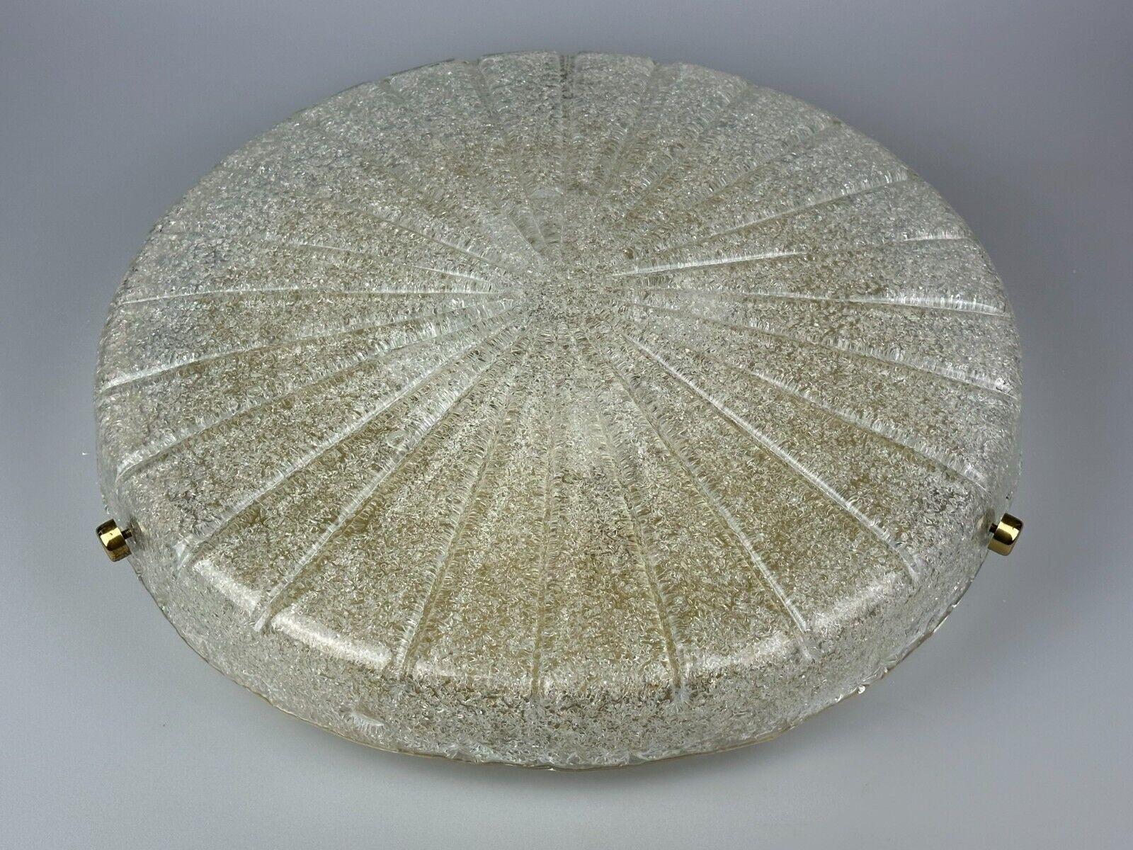 Mid-20th Century 60s 70s Ceiling Light Lamp Plafoniere Flush Mount Ice Glass Hillebrand For Sale