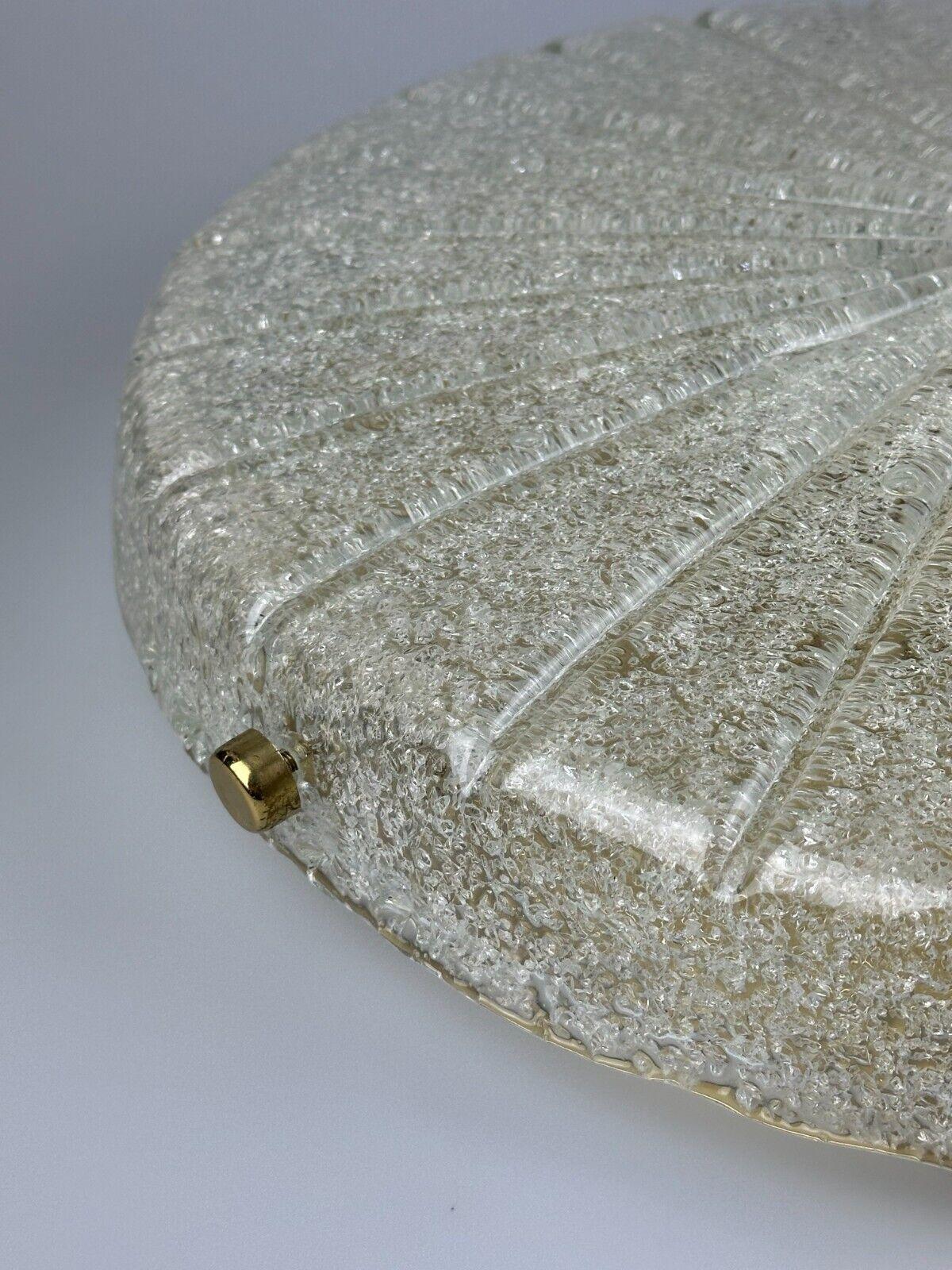 Metal 60s 70s Ceiling Light Lamp Plafoniere Flush Mount Ice Glass Hillebrand For Sale