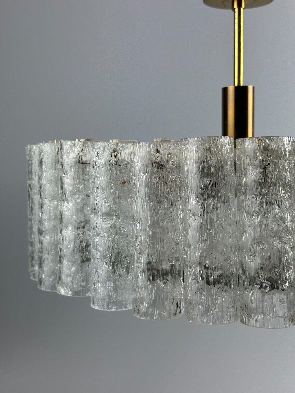 Metal 60s 70s chandelier ceiling lamp Doria Leuchten Germany Ice glass design For Sale
