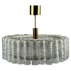 Vintage 60s 70s chandelier ceiling lamp Doria Leuchten Germany Ice glass design