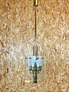 60s 70s Chandelier Huge Chandelier Pendant Lamp Limburg Glass & Chrome Design
