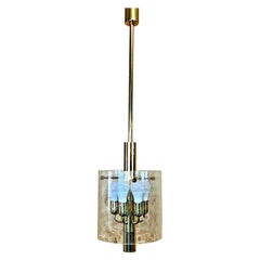 60s 70s Chandelier Huge Chandelier Pendant Lamp Limburg Glass & Chrome Design