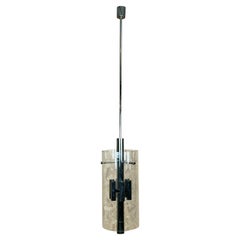 60s 70s Chandelier Huge Chandelier Pendant Lamp Limburg Glass & Chrome Design