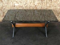60s 70s Coffee Table Coffee Table Glass Top Metal Teak 60s 70s