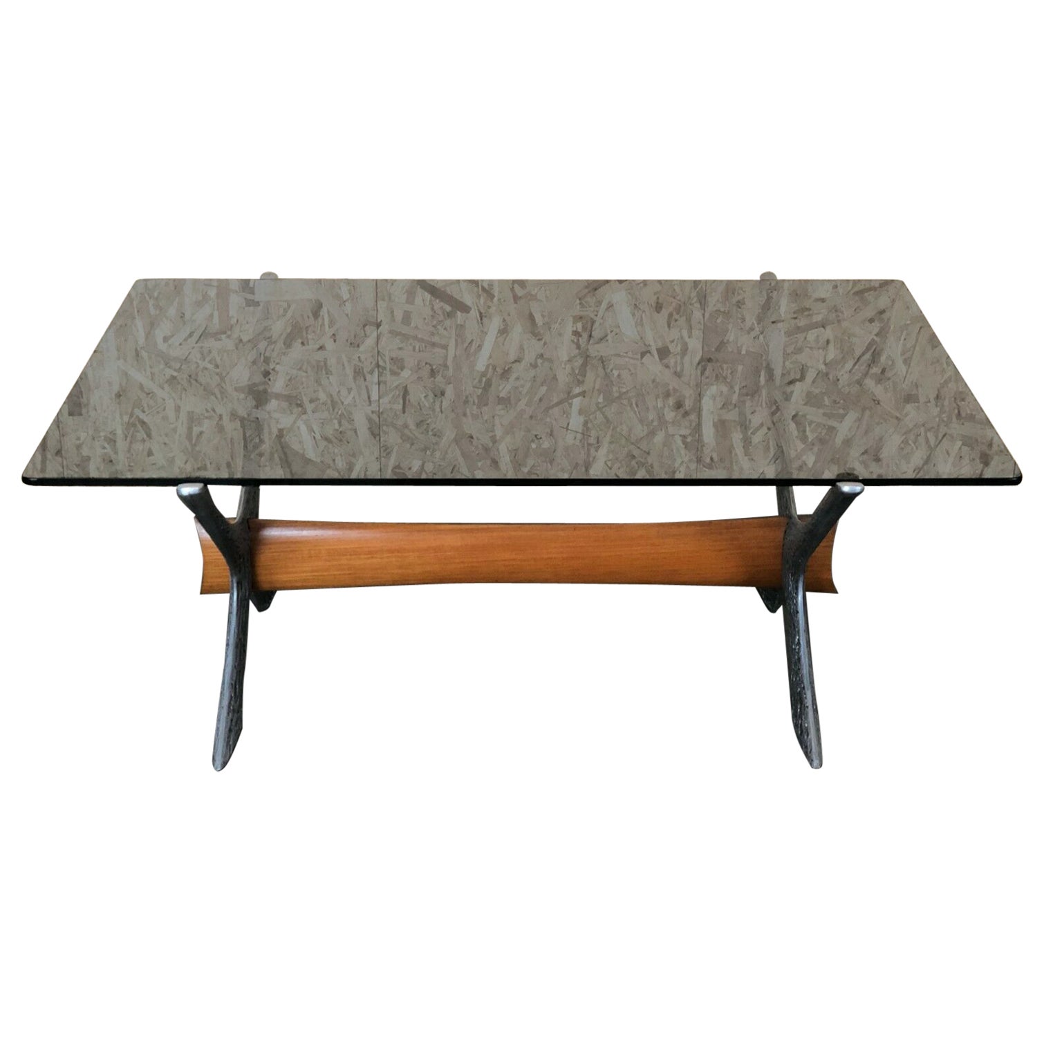 60s 70s Coffee Table Coffee Table Glass Top Metal Teak 60s 70s