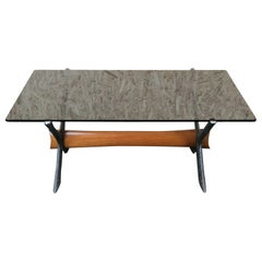 60s 70s Coffee Table Coffee Table Glass Top Metal Teak 60s 70s