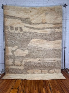 60's 70's, Cream Background Abstract Light Brown, UNUSED, Mid Century, Rya Rug