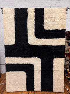 60s 70s Cream Black Interlocking Lines UNUSED Rya Rug Danish Modern Mid Century