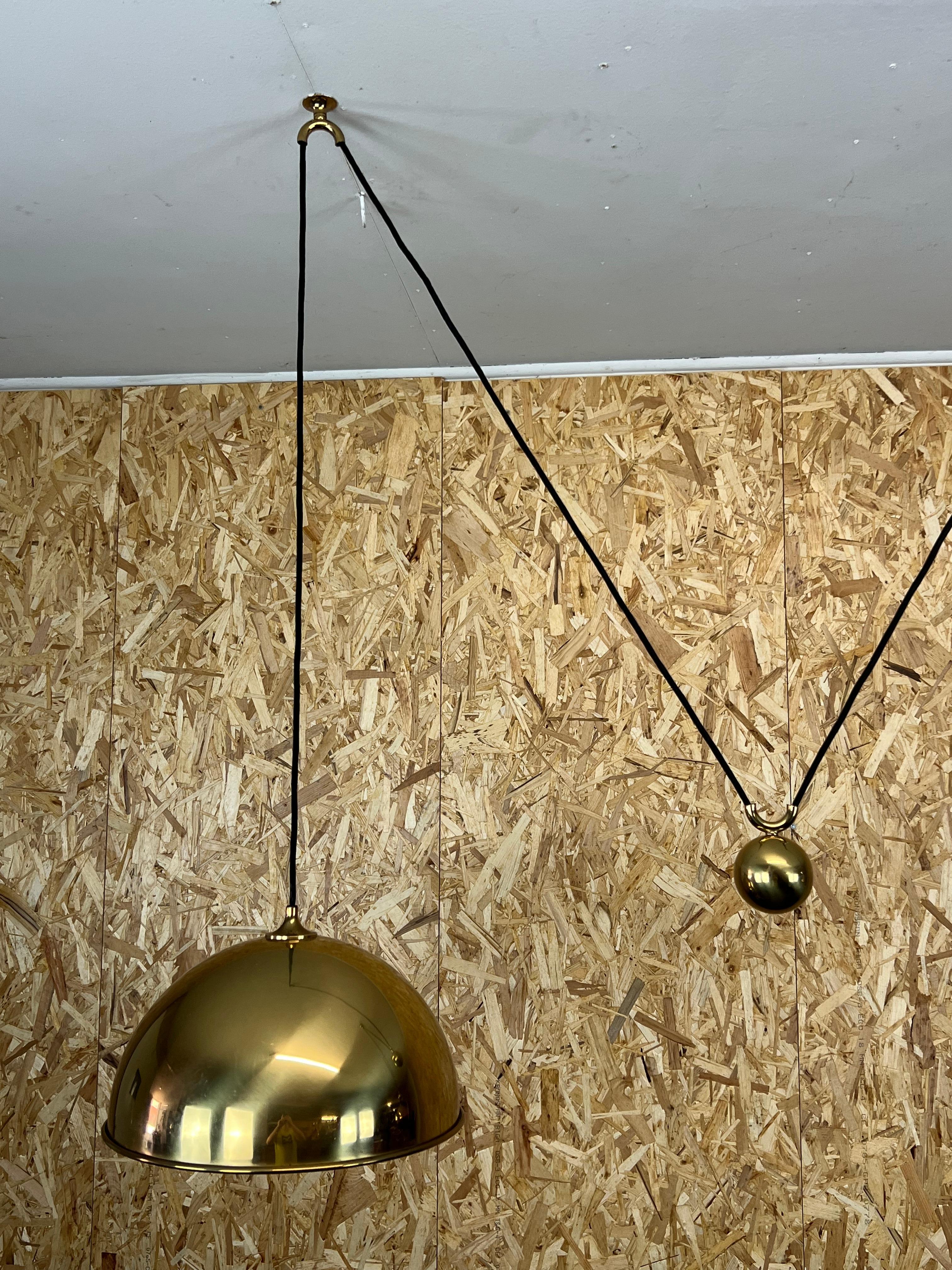 60s 70s Florian Schulz Vintage Double Counterbalance Brass Design Pendant Lamp In Good Condition For Sale In Neuenkirchen, NI