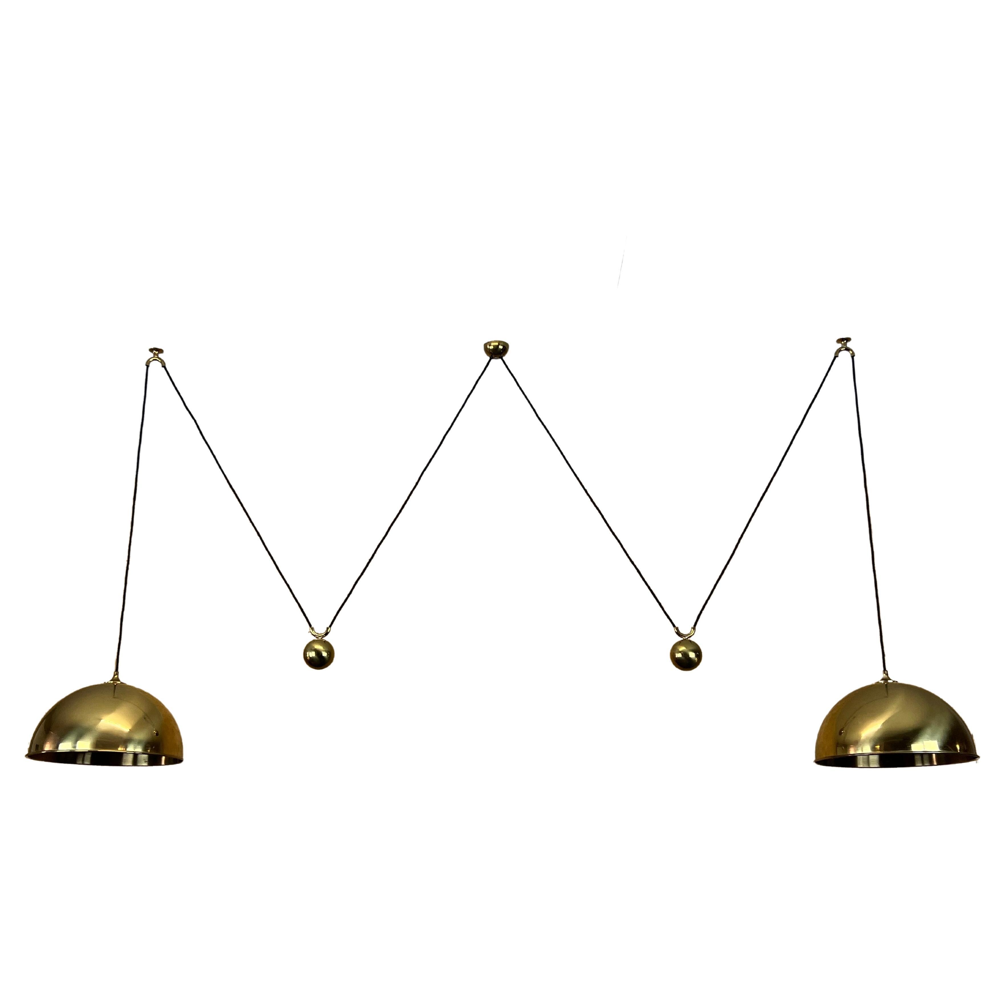 60s 70s Florian Schulz Vintage Double Counterbalance Brass Design Pendant Lamp For Sale