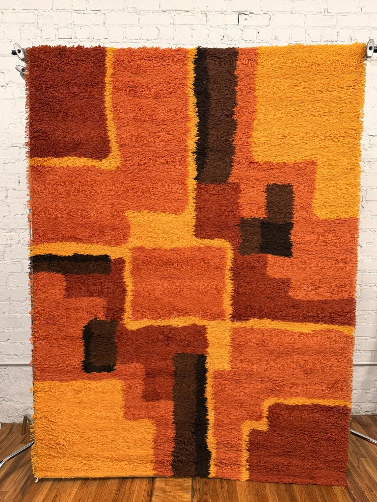 60s 70s, Geometric, Abstract Pattern, UNUSED, Rya Rug, Modern Mid