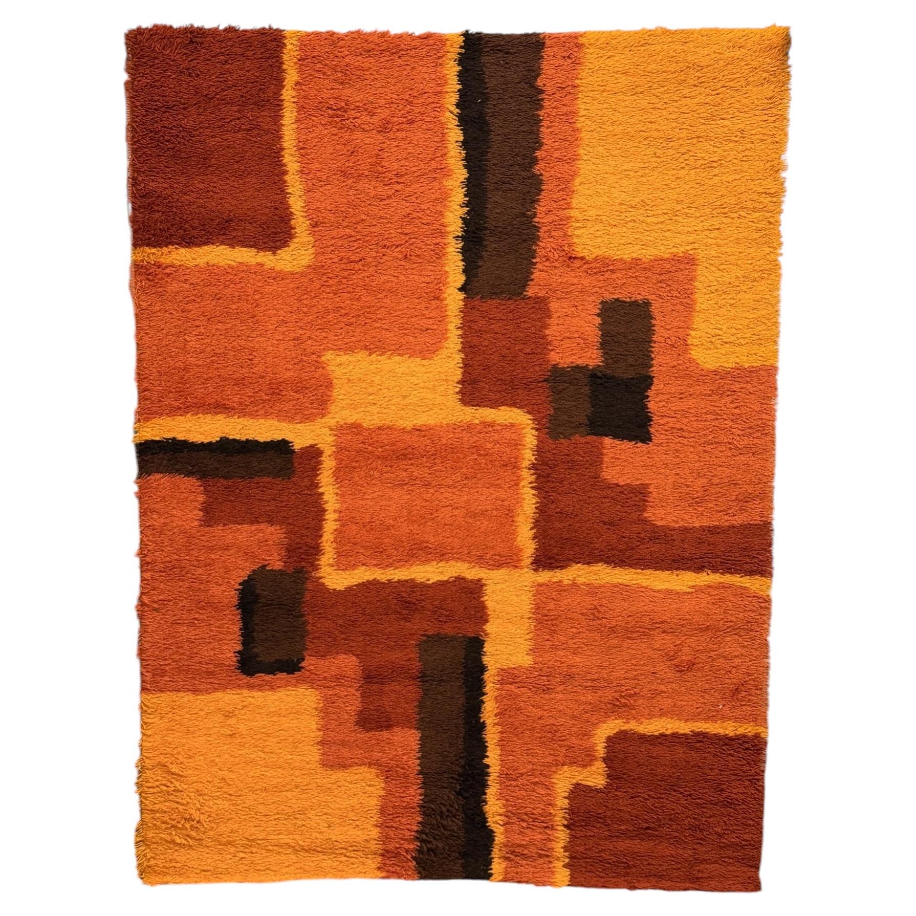 60s 70s, Geometric, Abstract Pattern, UNUSED, Rya Rug, Modern Mid Century, Wool