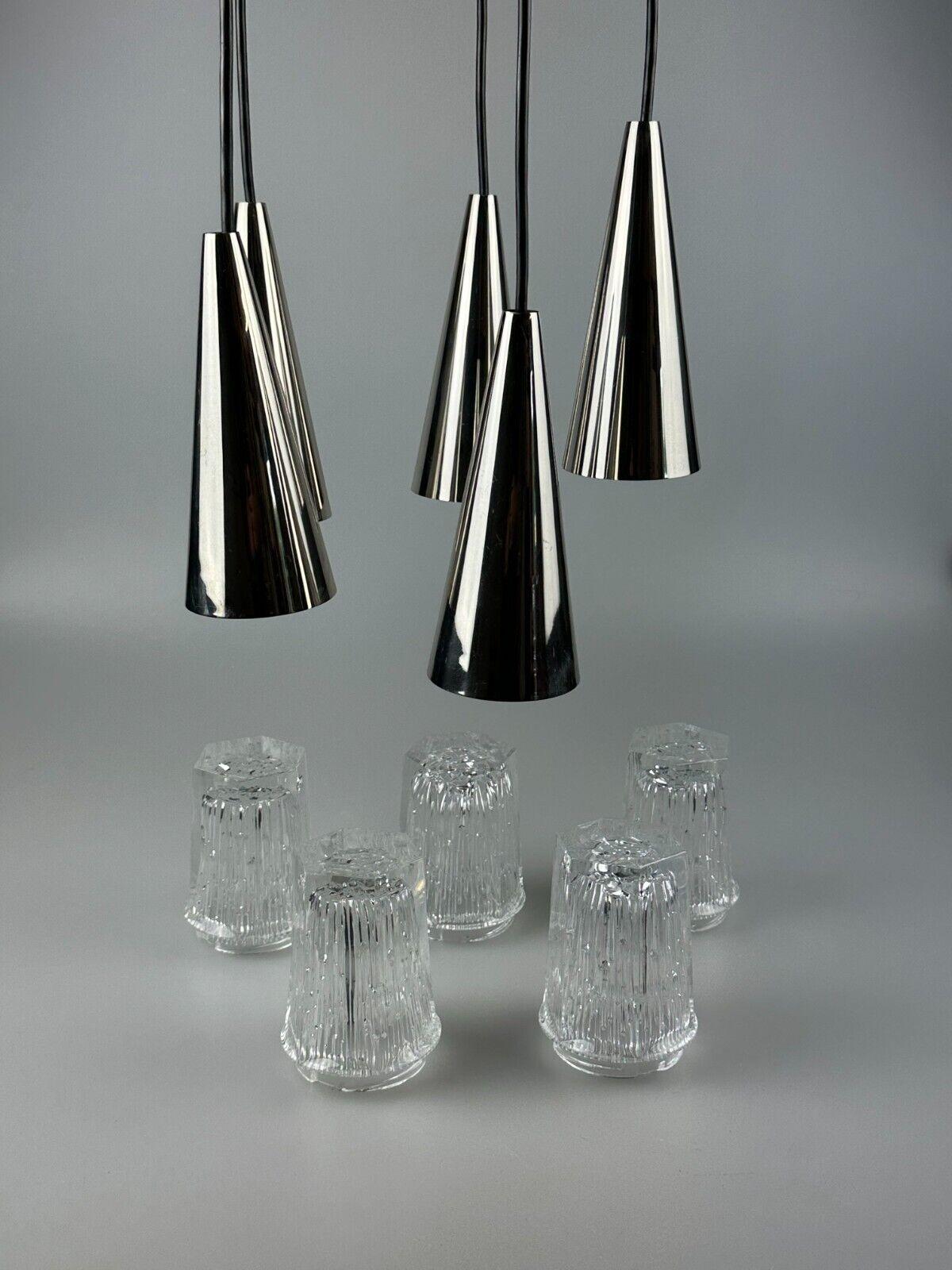 60s 70s hanging lamp cascade lamp 5 lights glass & chrome space age design For Sale 7