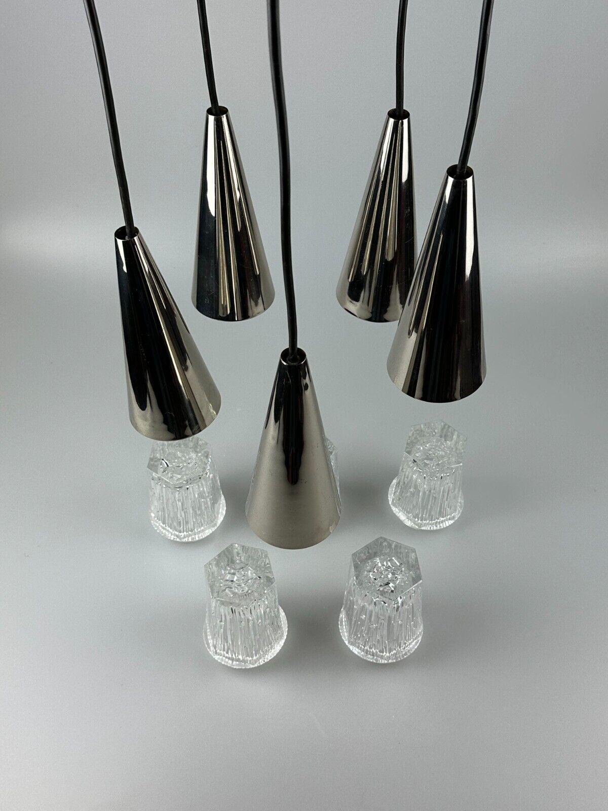 60s 70s hanging lamp cascade lamp 5 lights glass & chrome space age design For Sale 8