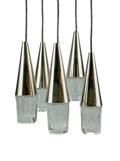60s 70s hanging lamp cascade lamp 5 lights glass & chrome space age design
