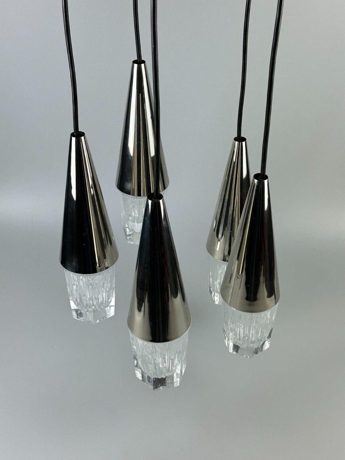 European 60s 70s hanging lamp cascade lamp 5 lights glass & chrome space age design For Sale