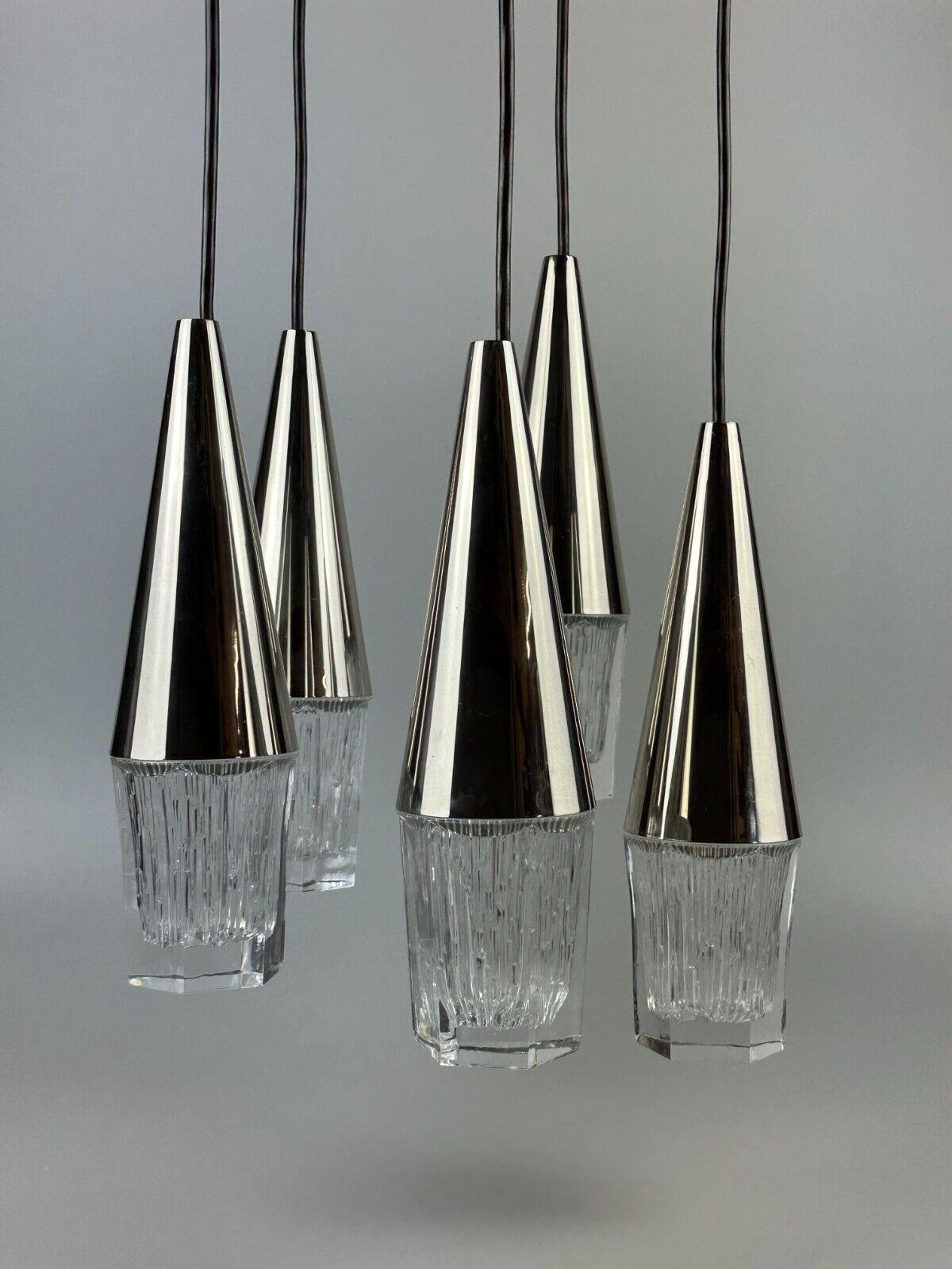 60s 70s lampe à suspension Cascade 5 lights glass & chrome space age design Bon état - En vente à Neuenkirchen, NI
