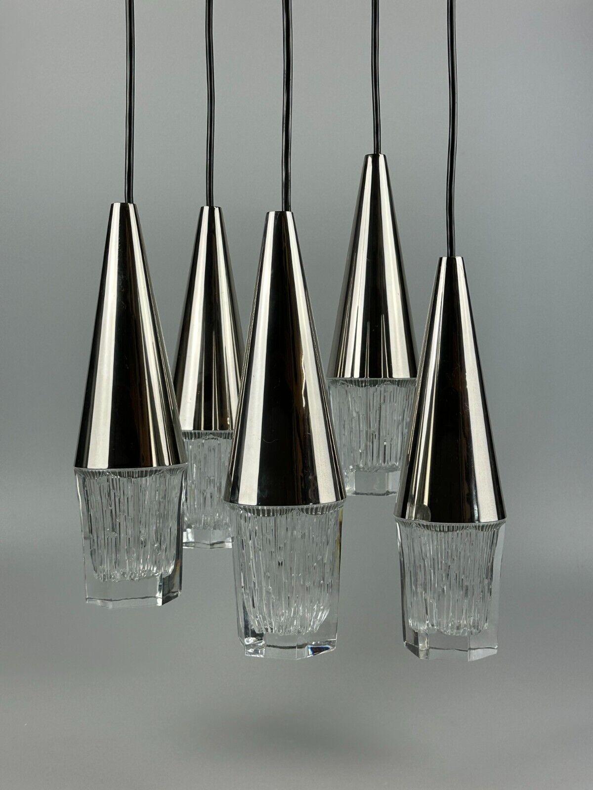 Late 20th Century 60s 70s hanging lamp cascade lamp 5 lights glass & chrome space age design For Sale