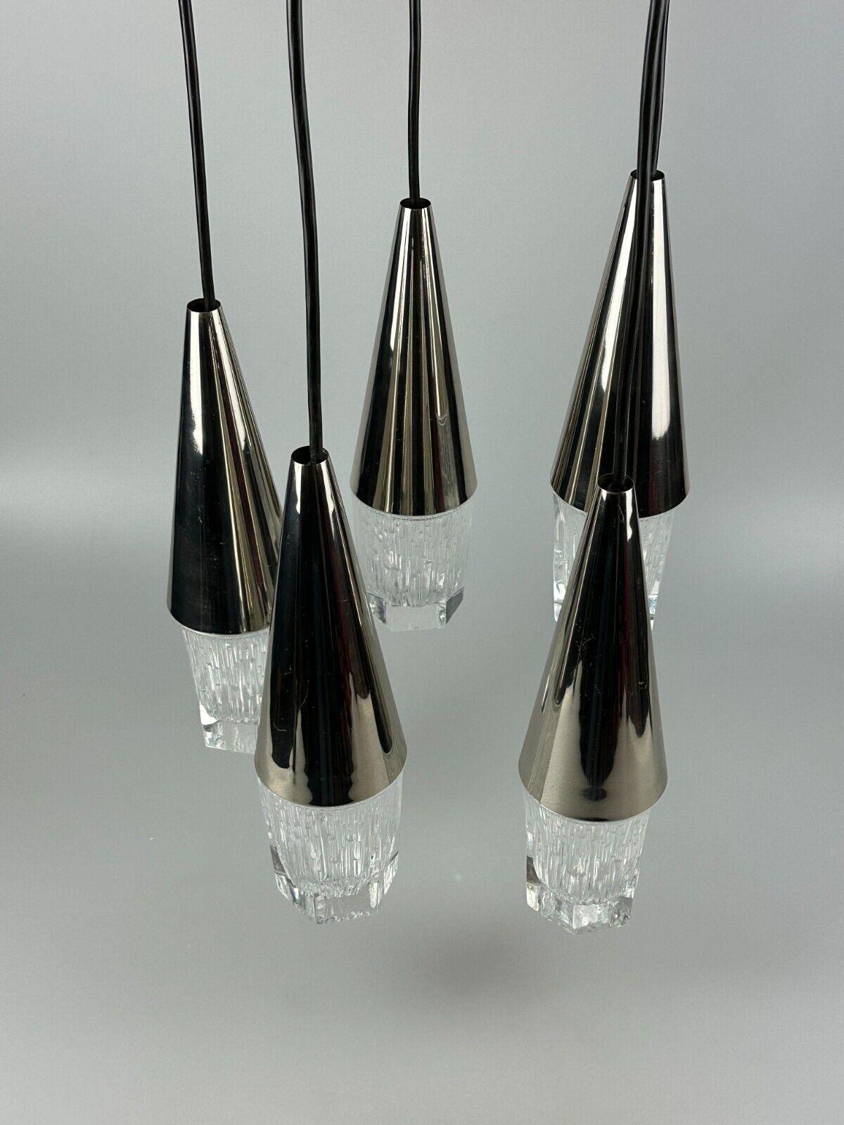 Metal 60s 70s hanging lamp cascade lamp 5 lights glass & chrome space age design For Sale