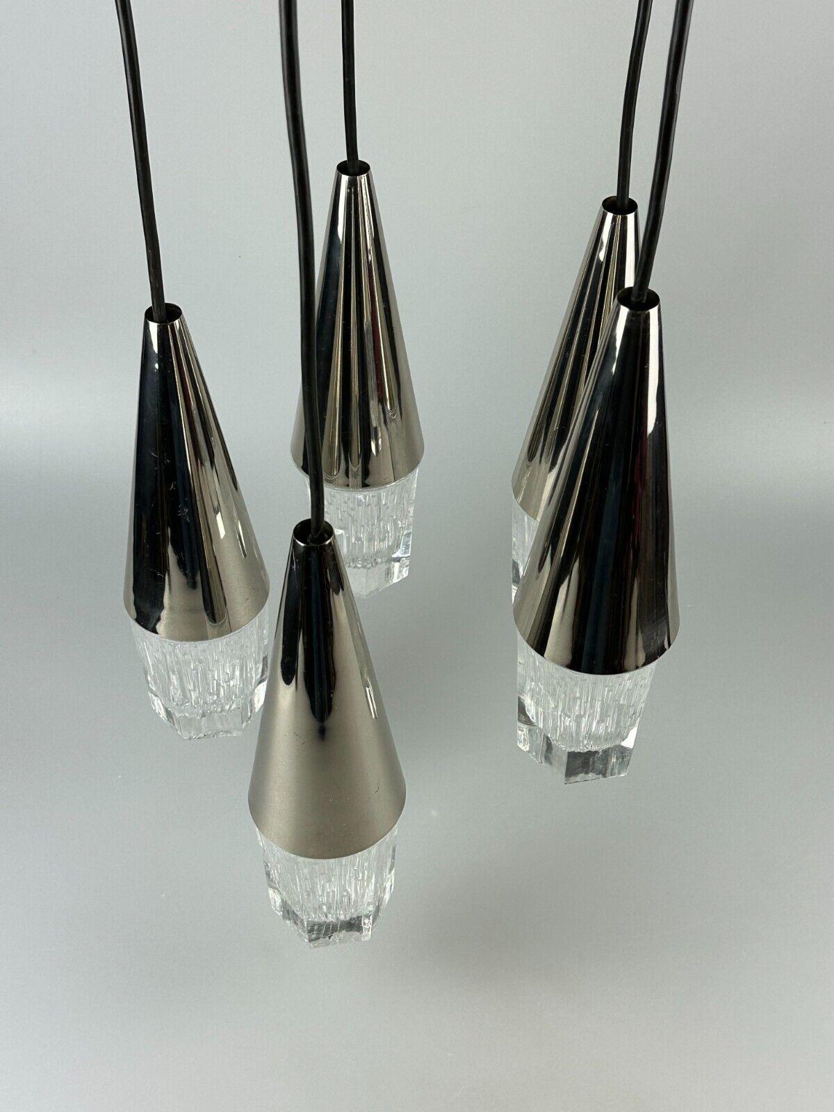 60s 70s hanging lamp cascade lamp 5 lights glass & chrome space age design For Sale 3