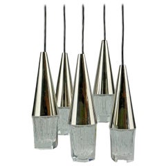 60s 70s lampe à suspension Cascade 5 lights glass & chrome space age design
