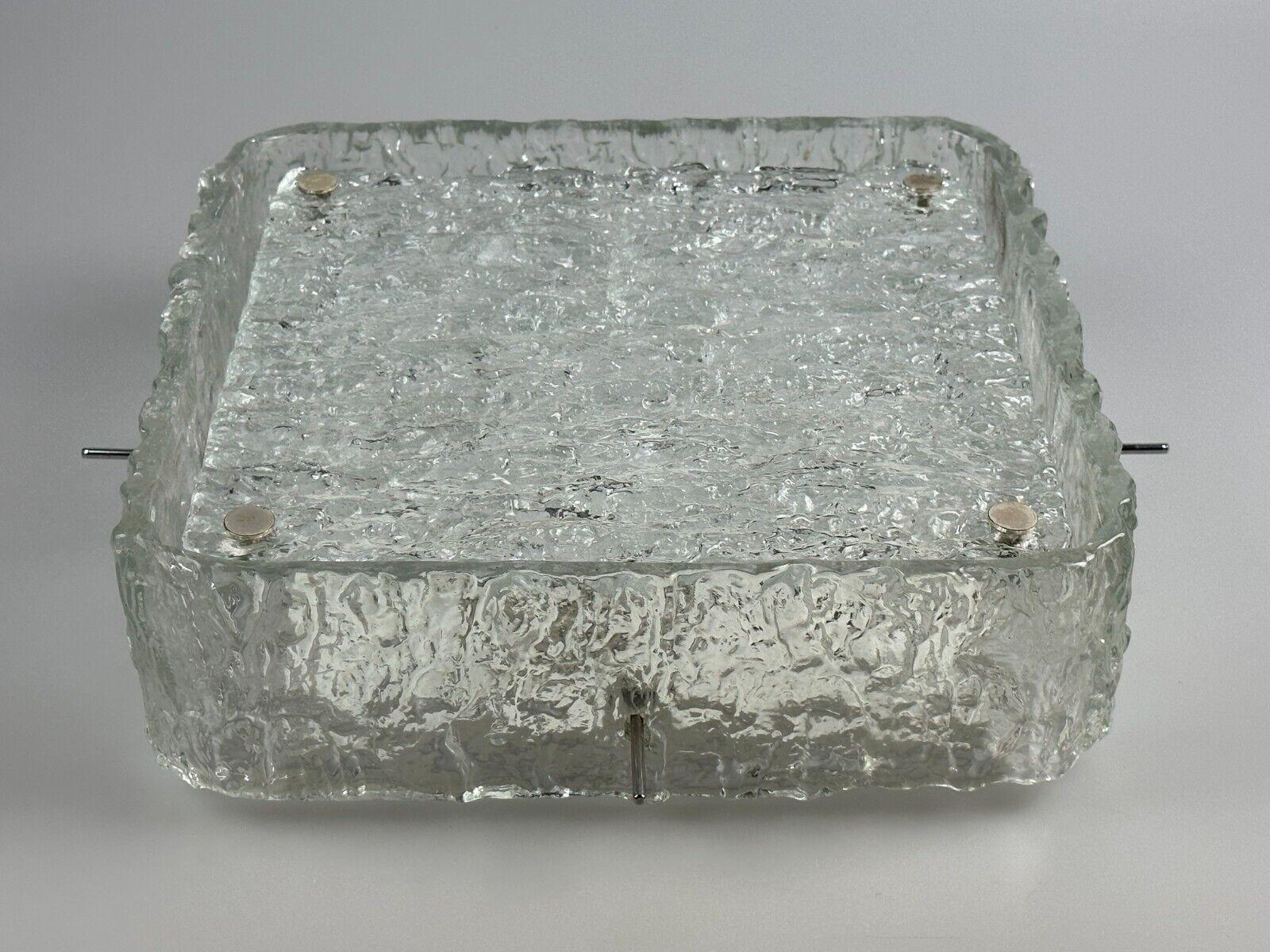 Late 20th Century 60s 70s ice glass flush mount ceiling lamp by Kaiser Leuchten Germany For Sale