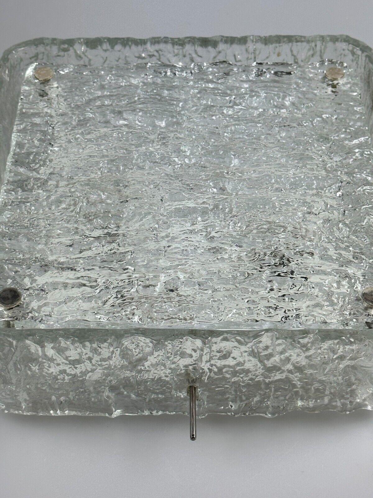 60s 70s ice glass flush mount ceiling lamp by Kaiser Leuchten Germany For Sale 1