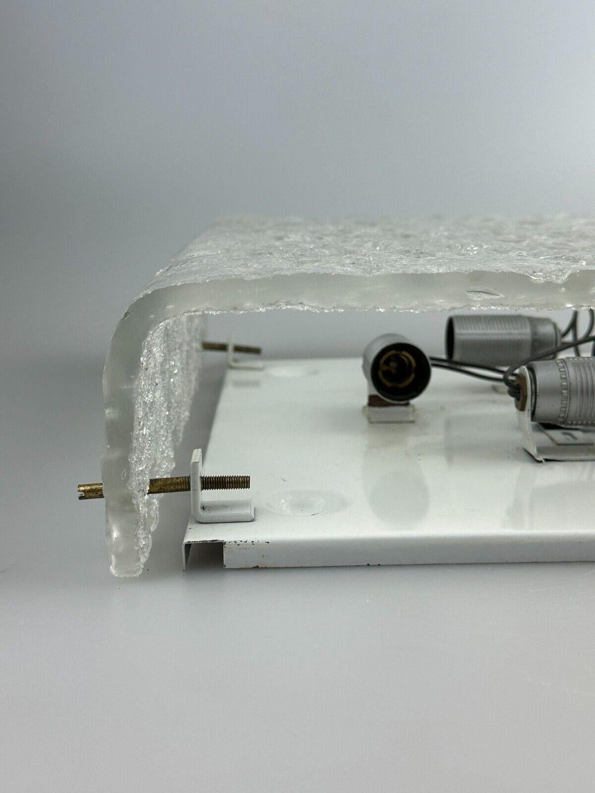 Métal 60s 70s ice glass flush mount ceiling lamp by Kaiser Leuchten Germany en vente