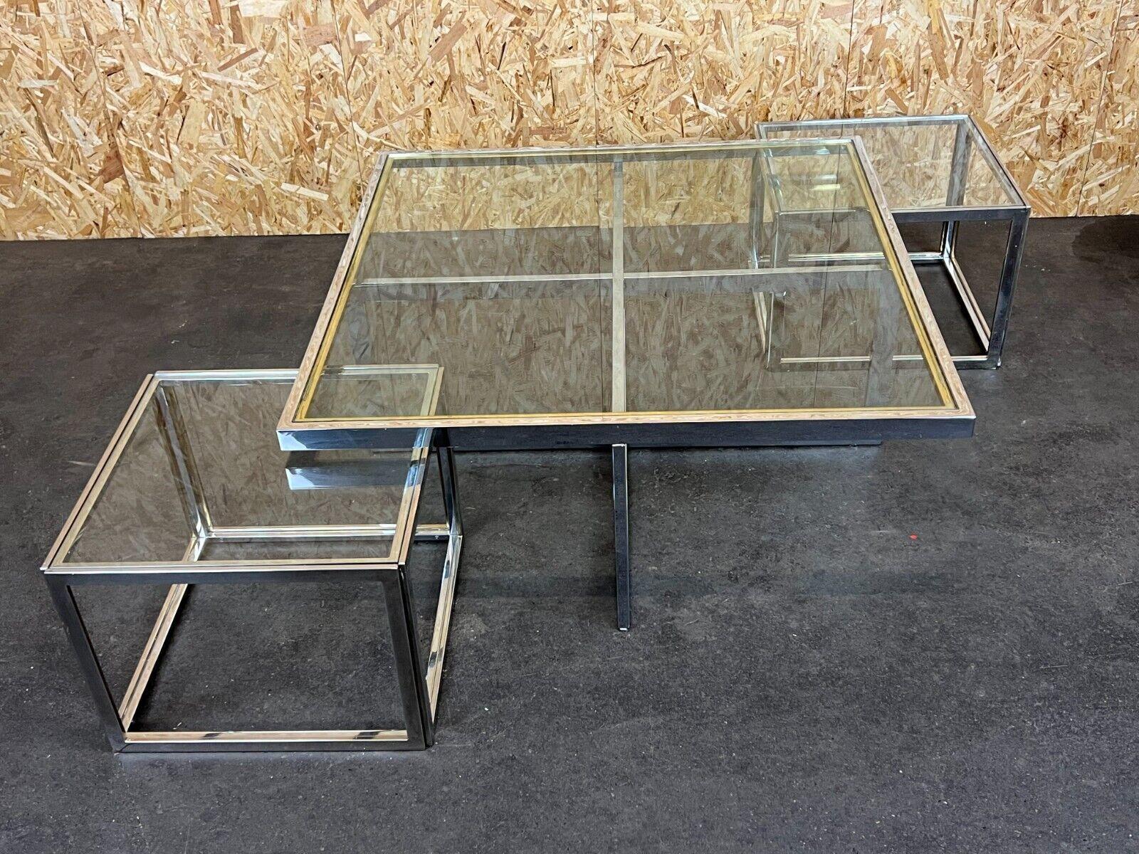 Français Jean Charles Maison - Grande table basse chromée et laiton - 2 tables gigognes des années 70 en vente