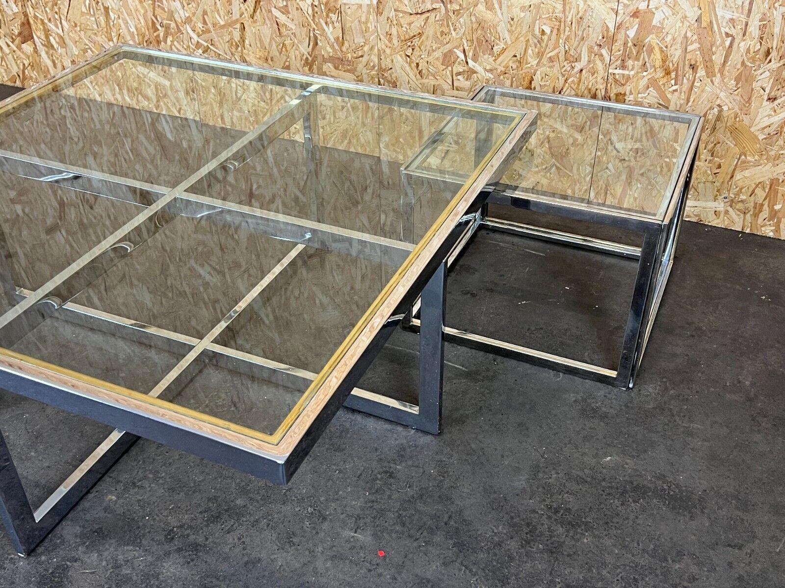 Metal 60s 70s Jean Charles Maison Huge Coffee Table Chrome & Brass 2 Nesting Tables For Sale