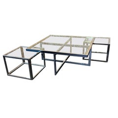 60s 70s Jean Charles Maison Huge Coffee Table Chrome & Brass 2 Nesting Tables