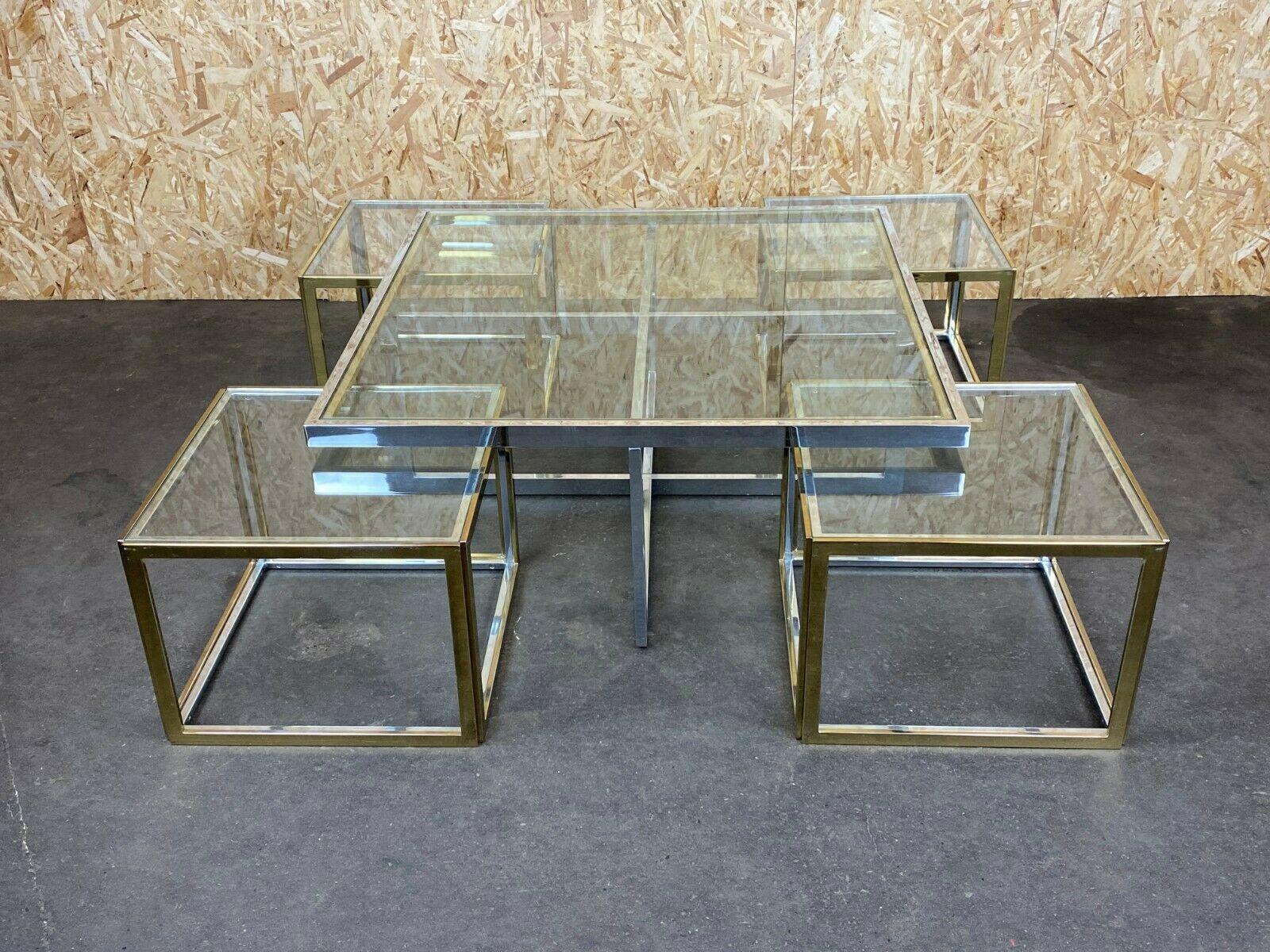 60s 70s Jean Charles Maison Huge Coffee Table Chrome & Brass 4 Nesting Tables In Good Condition In Neuenkirchen, NI