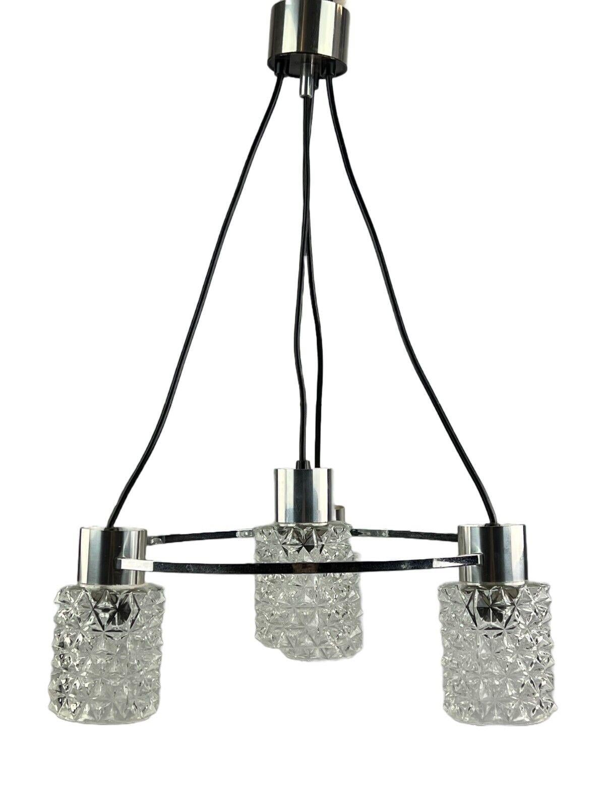 60s 70s Lamp Fixture ceiling lamp chandelier glass Chrome Space Age

Object: chandelier

Manufacturer:

Condition: good - vintage

Age: around 1960-1970

Dimensions:

Diameter = 40cm
Height = 60cm

Other notes:

4x E14 socket

The