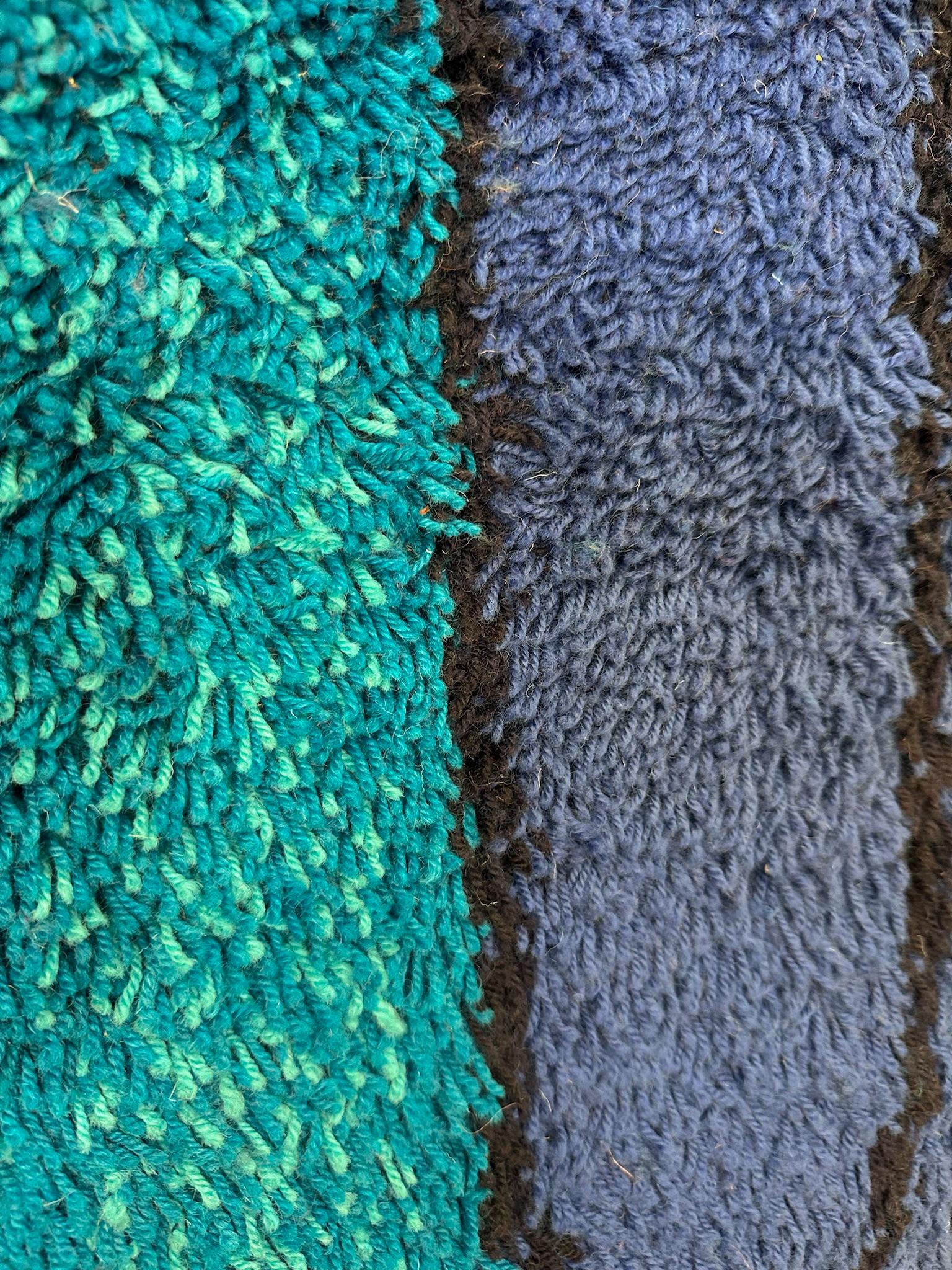 60's 70's Gespiegelt Blau Drip Abstrakt UNGEBRAUCHT Mid Century Modern Wolle Rya Rug im Angebot 1