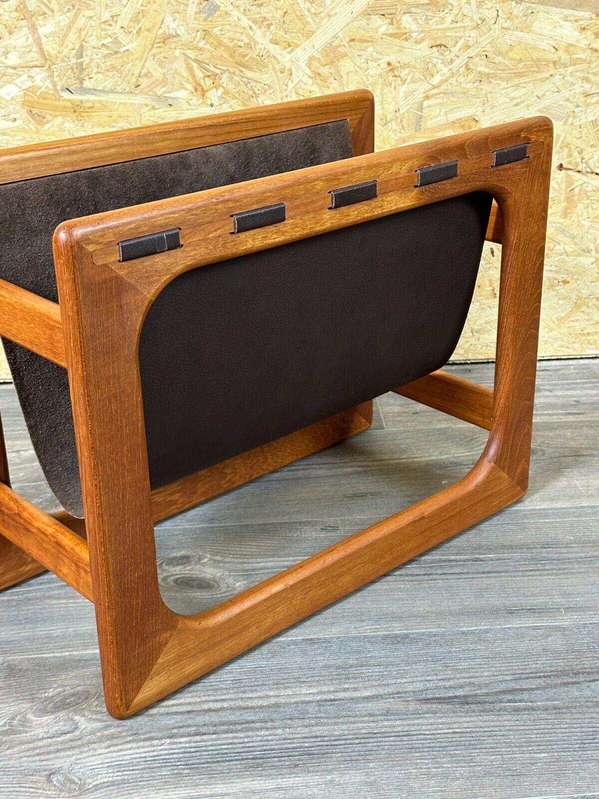 Leather 60s 70s newspaper holder Aksel Kjersgaard made of teak & leather For Sale