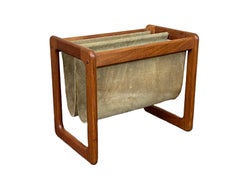 1960s 1970s Newspaper Holder Magazine Rack Aksel Kjersgaard Teak & Suede