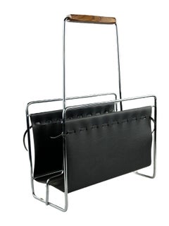 60's 70's Newspaper Holder Newspaper Rack Metal Teak Mid Century Design