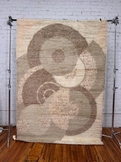 60's 70's, Overlapping Circle Cream Brown, UNUSED, Mid Century, Wool Rya Rug