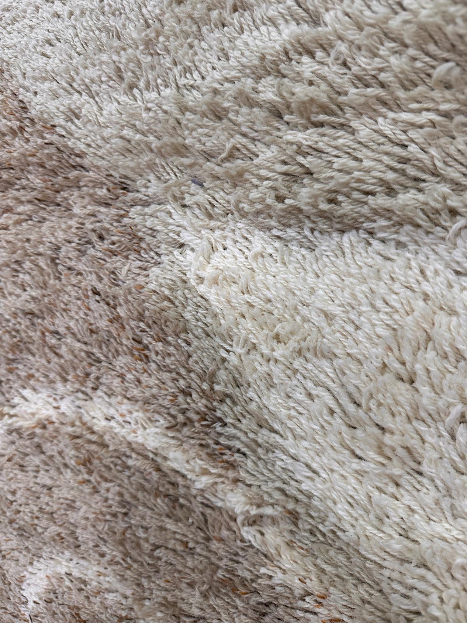 Laine 60's 70's Overlapping Circle Cream Light Brown UNUSED Mid Century Wool Rya Rug (Tapis de laine du milieu du siècle) en vente